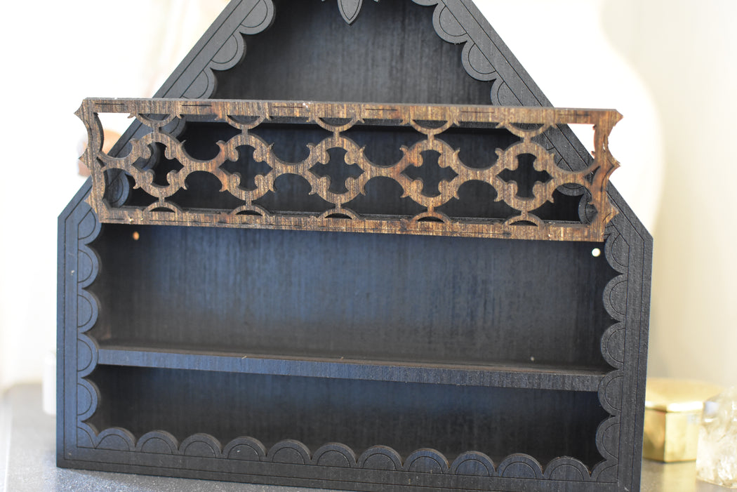 Scalloped Cottage Cabinet - Black With Hinged Door