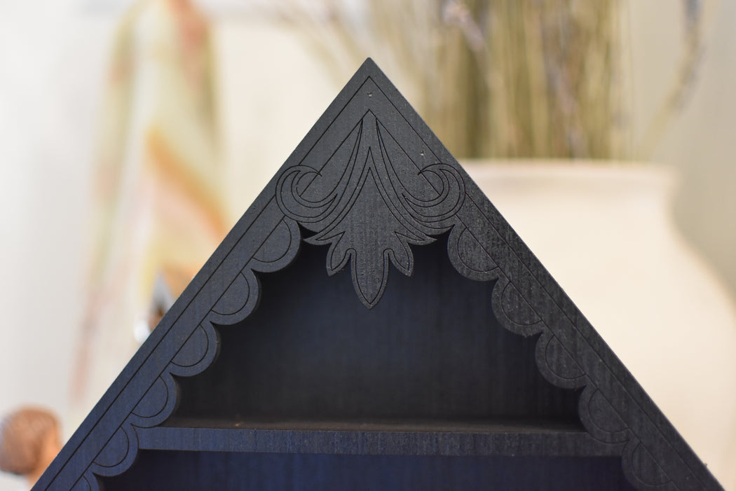 Scalloped Cottage Cabinet - Black With Hinged Door