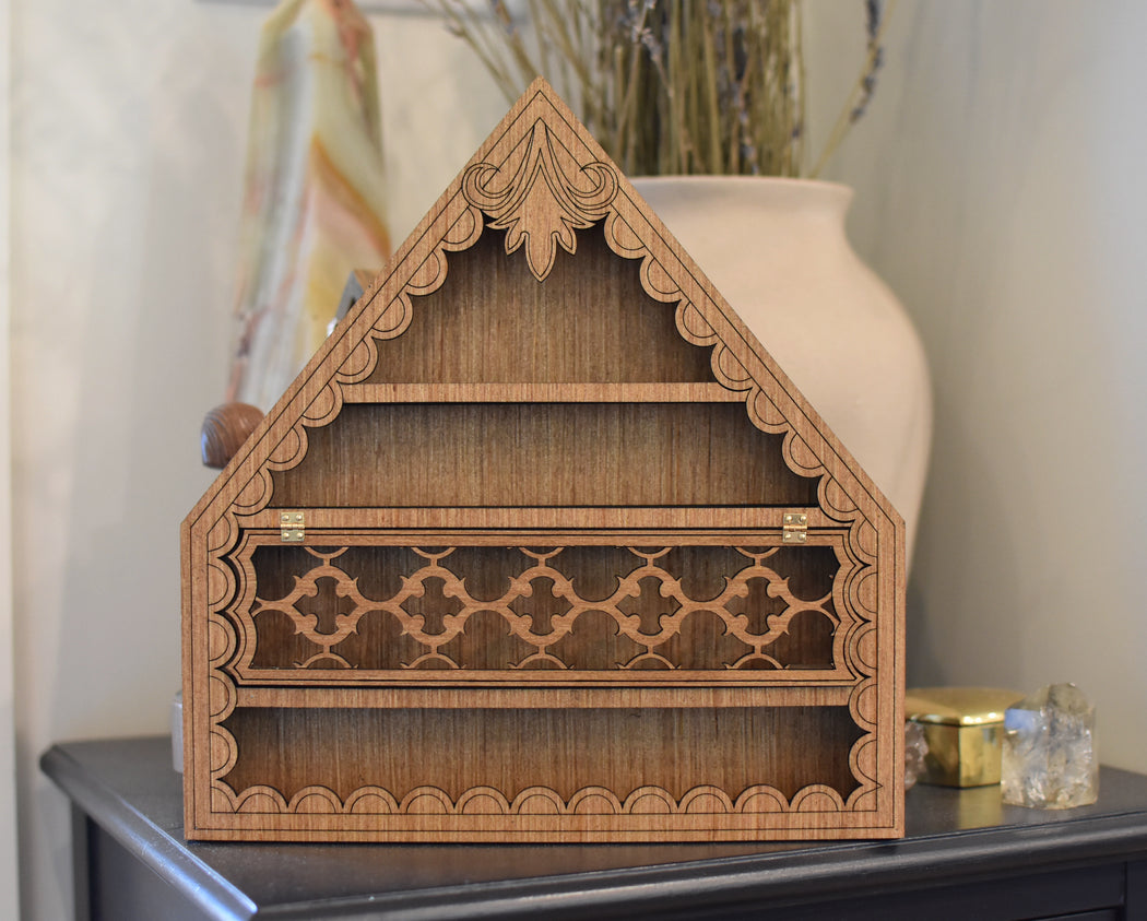 Scalloped Cottage Cabinet - Light Brown With Hinged Door
