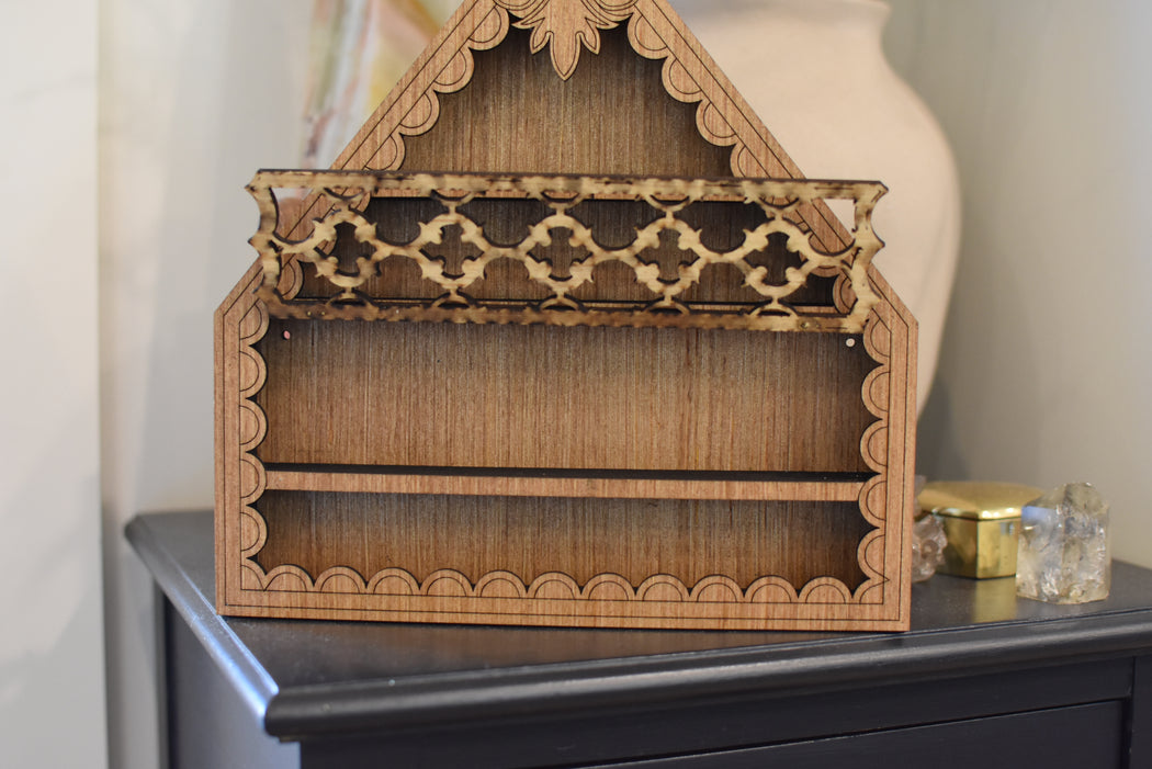 Scalloped Cottage Cabinet - Light Brown With Hinged Door