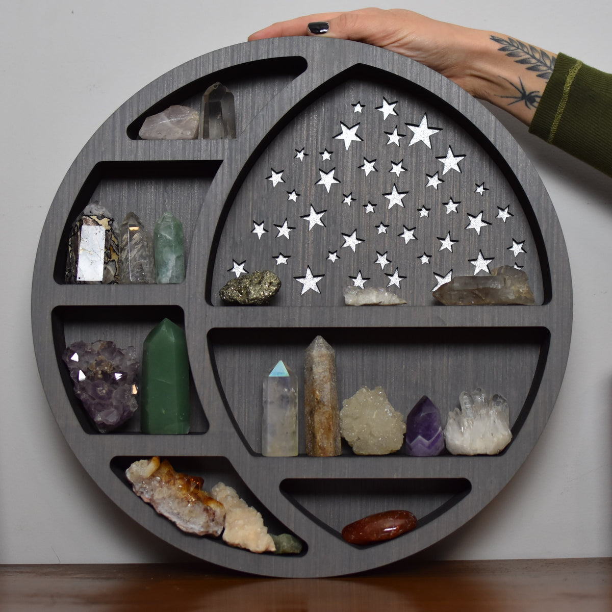**Made To Order** Gray Starry Circular Moon Shelf and Wood Carving — J ...