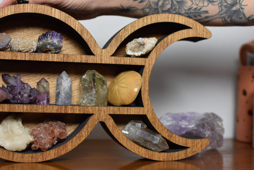 *Made To Order* Almond Brown Moon Goddess Wooden Crystal Display Shelf