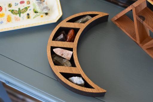 *Ready To Ship* Almond Baby Crescent Moon Carving and Crystal Shelf