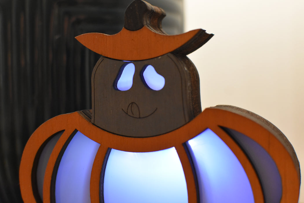 Pumpkin With A Hungry Ghost Mini Lamp - Made To Order