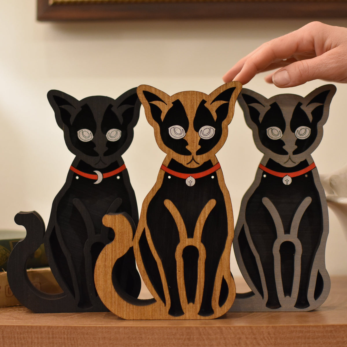 Made To Order* Petite Cat 2026 Wood Carving and Crystal Shelf — J