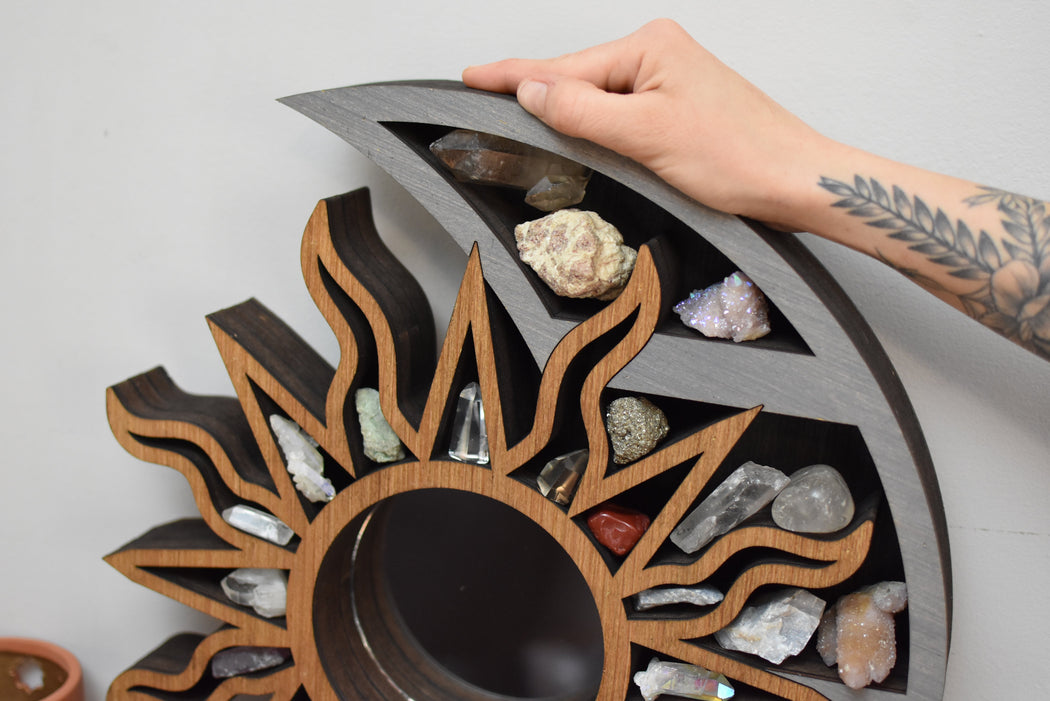 *Ready To Ship* XL Wall Hanging Sun & Moon Mirror Shelf