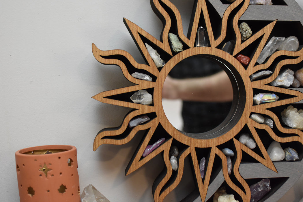 *Ready To Ship* XL Wall Hanging Sun & Moon Mirror Shelf