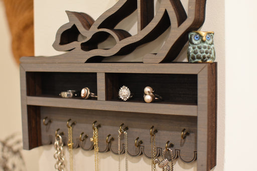 Stretching Cat Jewelry and Key Hook Shelf - Gray