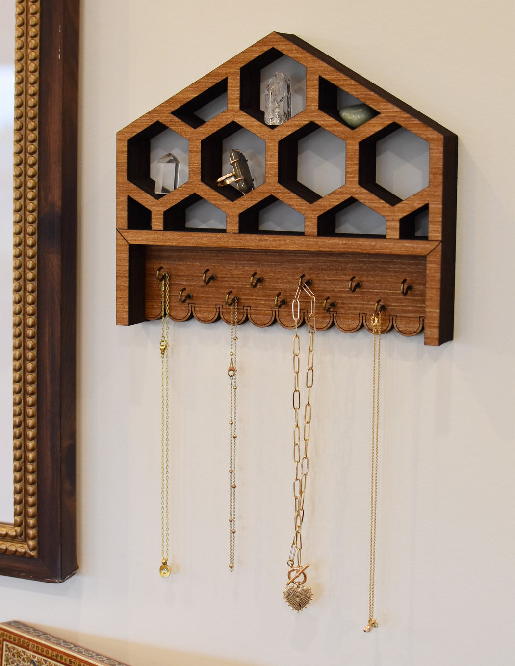 Honeycomb Style Jewelry and Key Hook Shelf