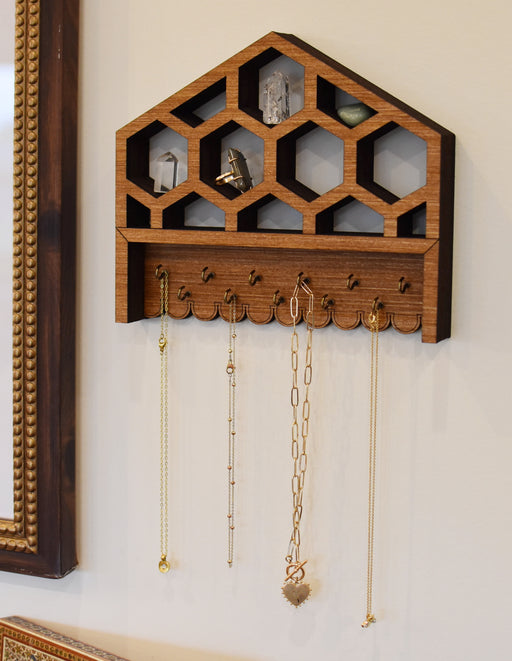 Honeycomb Style Jewelry and Key Hook Shelf