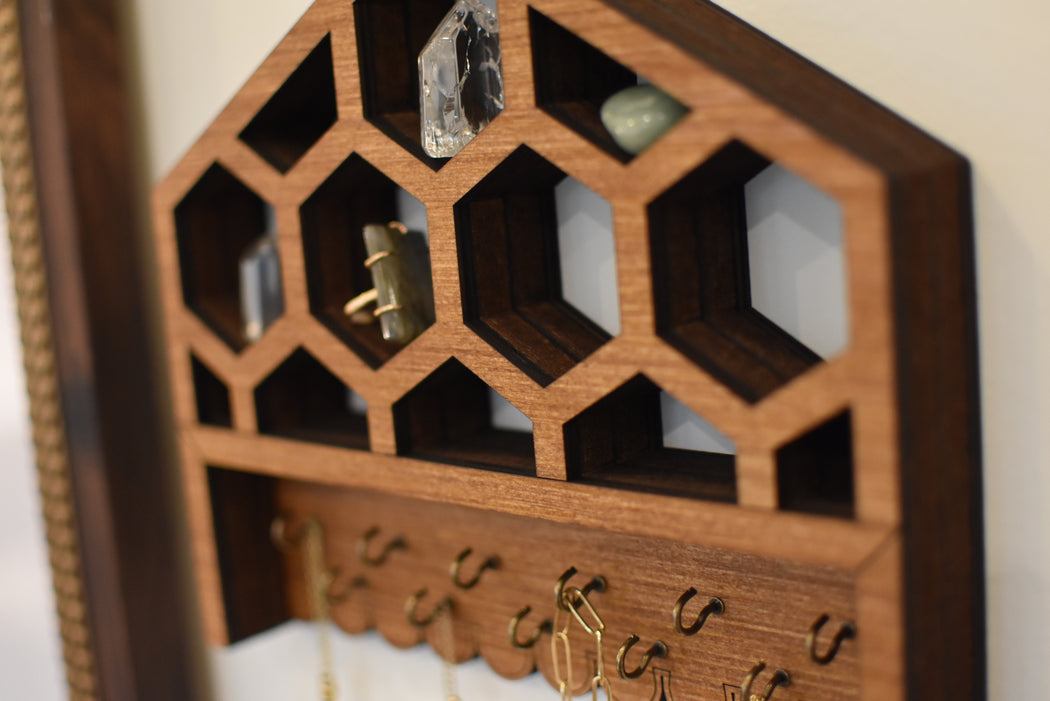 Honeycomb Style Jewelry and Key Hook Shelf