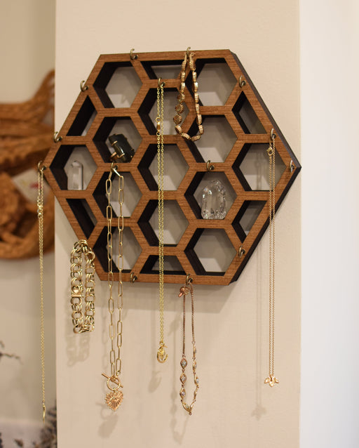 Honeycomb Shelf With Jewelry Hooks