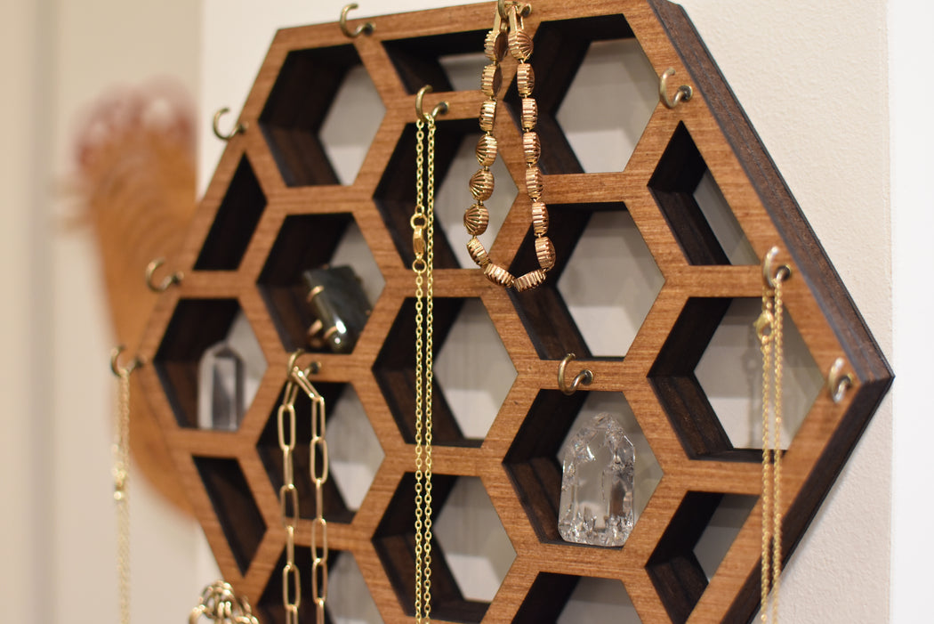 Honeycomb Shelf With Jewelry Hooks
