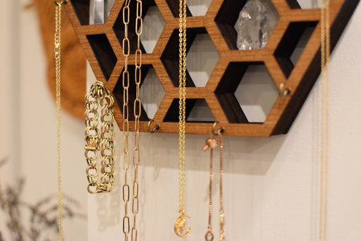 Honeycomb Shelf With Jewelry Hooks