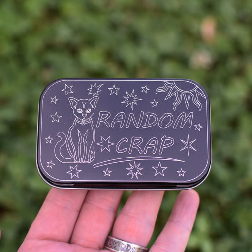 Cat Random Crap Engraved Steel Box