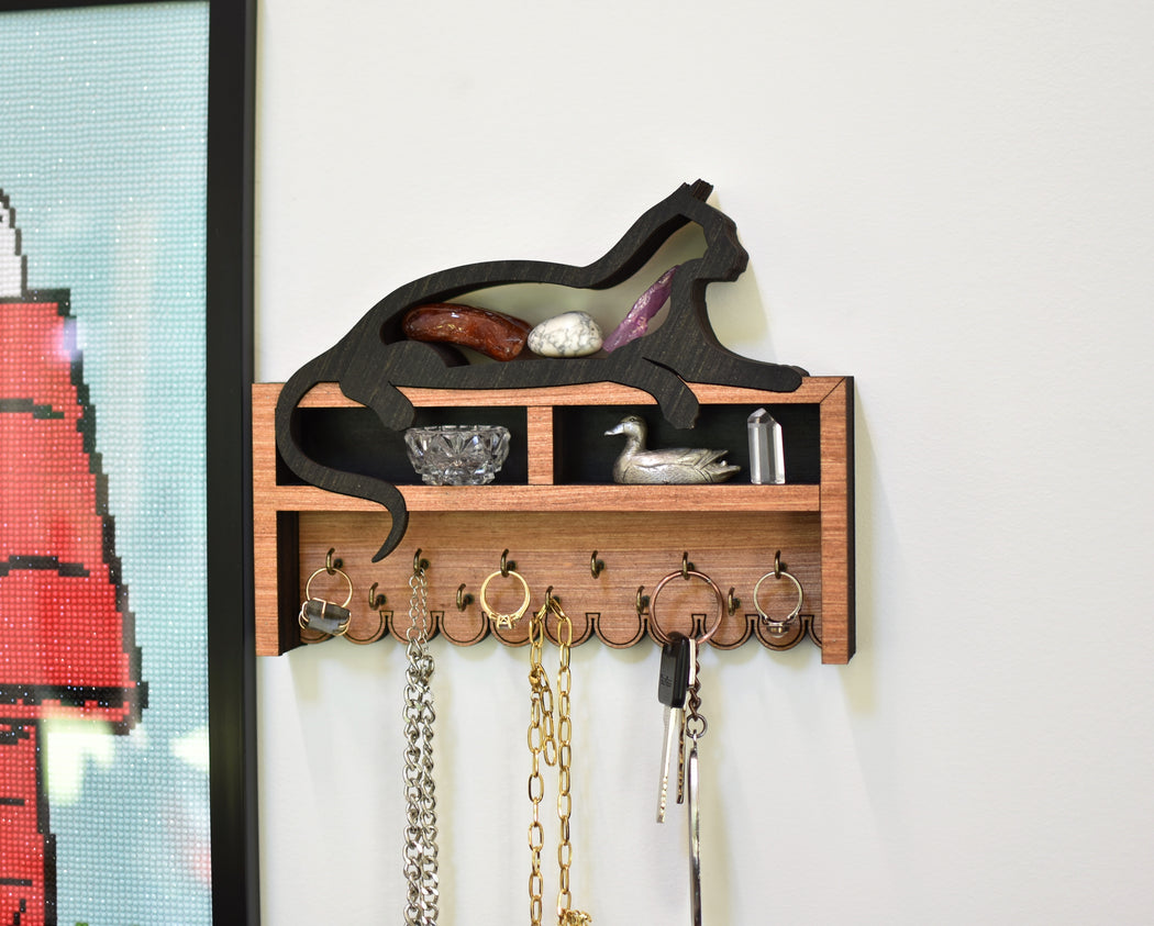 Relaxed Cat Jewelry and Key Hook Shelf - Three Colors