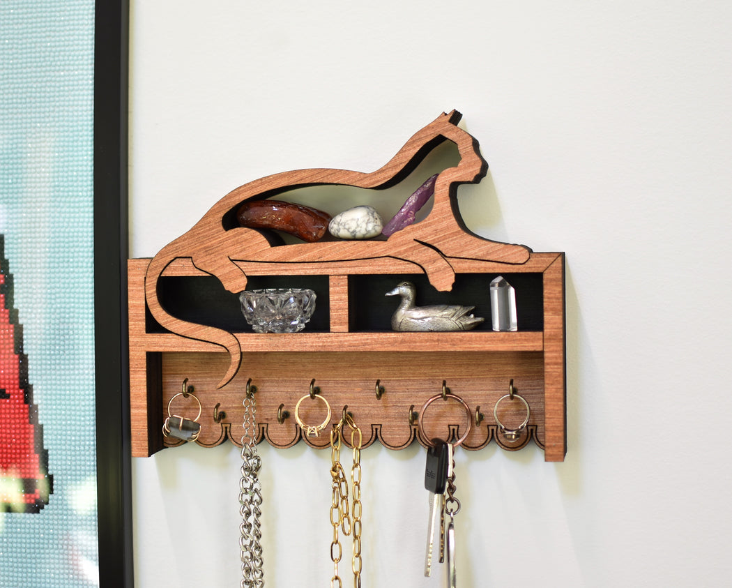 Relaxed Cat Jewelry and Key Hook Shelf - Three Colors