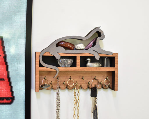 Relaxed Cat Jewelry and Key Hook Shelf - Three Colors
