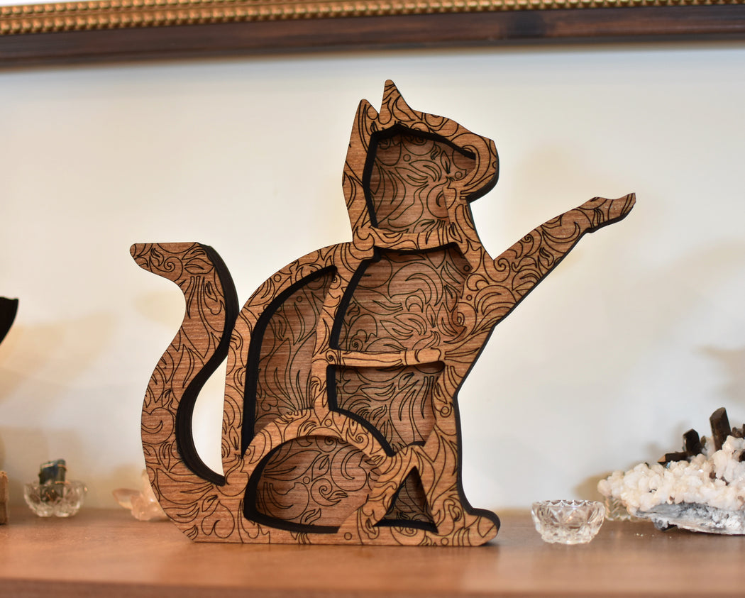 Limited Run Tattooed Cat Raised Paw Crystal Shelf 1-20