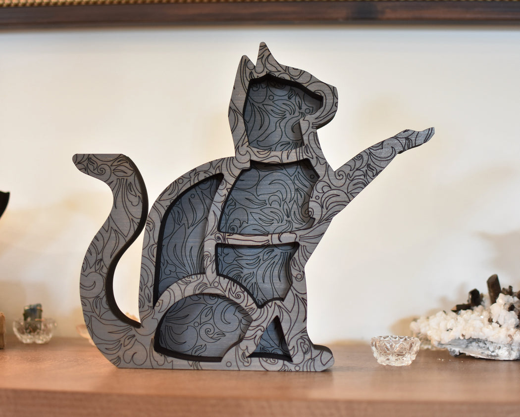 Limited Run Tattooed Cat Raised Paw Crystal Shelf 1-20