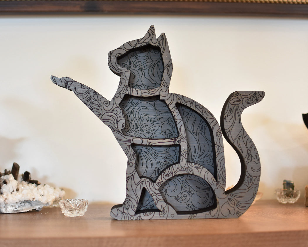 Limited Run Tattooed Cat Raised Paw Crystal Shelf 1-20