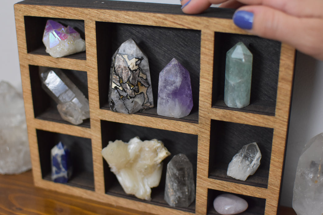 *Made To Order* One (1) Desktop Crystal Shelf and Wood Carving