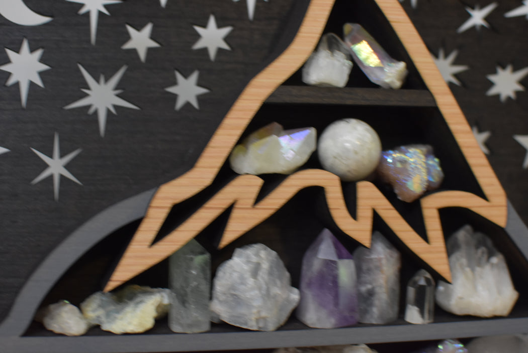 **Made To Order** Mountain Scene Wooden Crystal Display Shelf