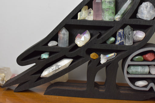 **Made To Order** XL Crow And Skull Wooden Crystal Display Shelf