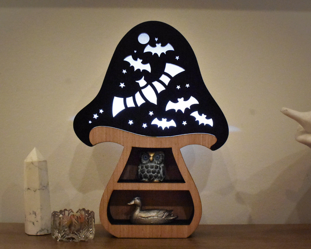 Spooky Season Mushroom Bat Lamp & Shelf - Halloween