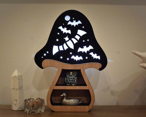 Spooky Season Mushroom Bat Lamp & Shelf - Halloween