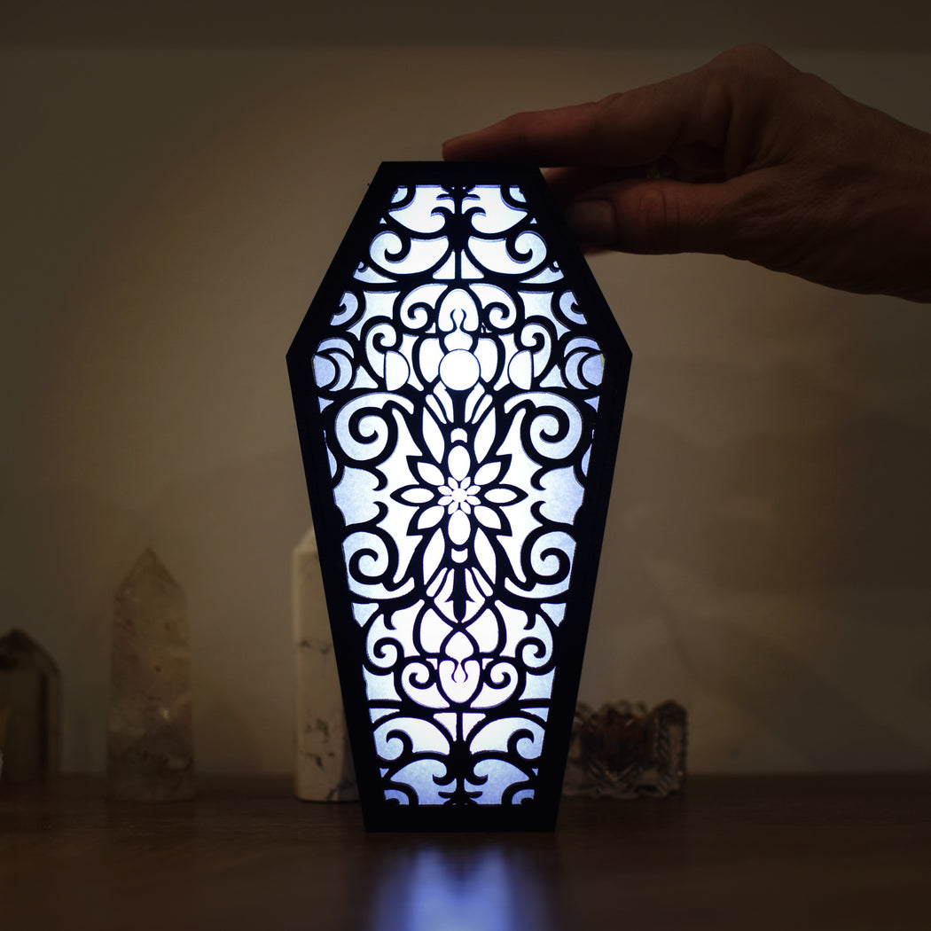 Moon Phases Lacy Coffin Lamp