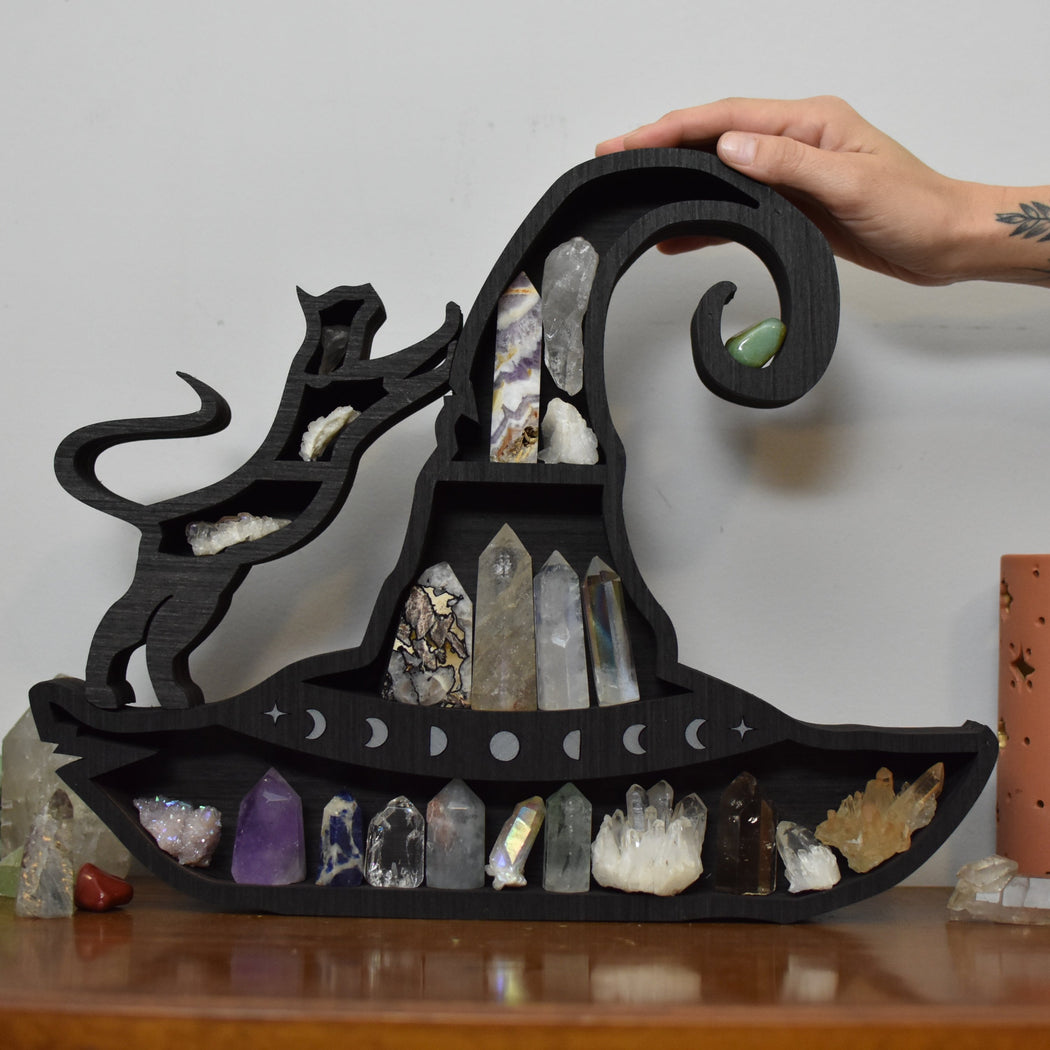 *Made To Order* Witchy Hat and Cat Shaped Crystal Shelf