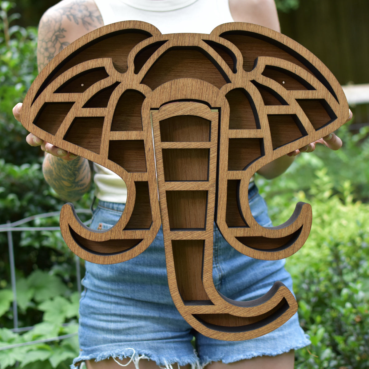 *Made To Order* Almond Brown Elephant Head Wood Carving and Crystal Sh ...