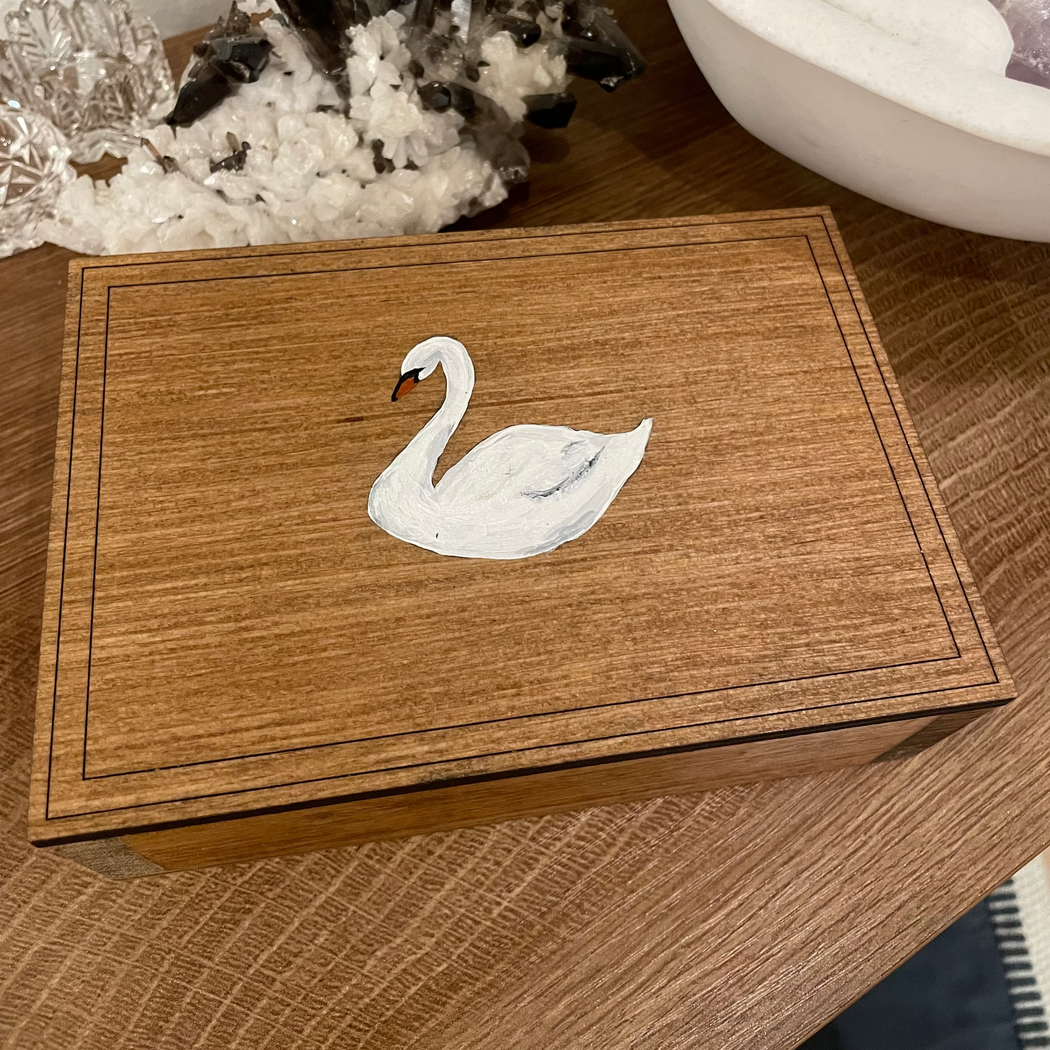 White Swan - Hand Painted Wooden Box