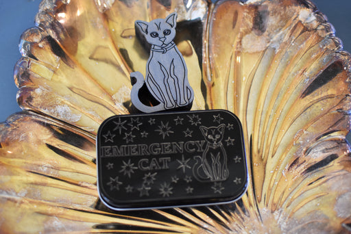 Emergency Cat Engraved Steel Box And Wooden Cat