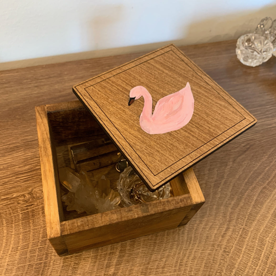 Pink Swan - Hand Painted Wooden Box