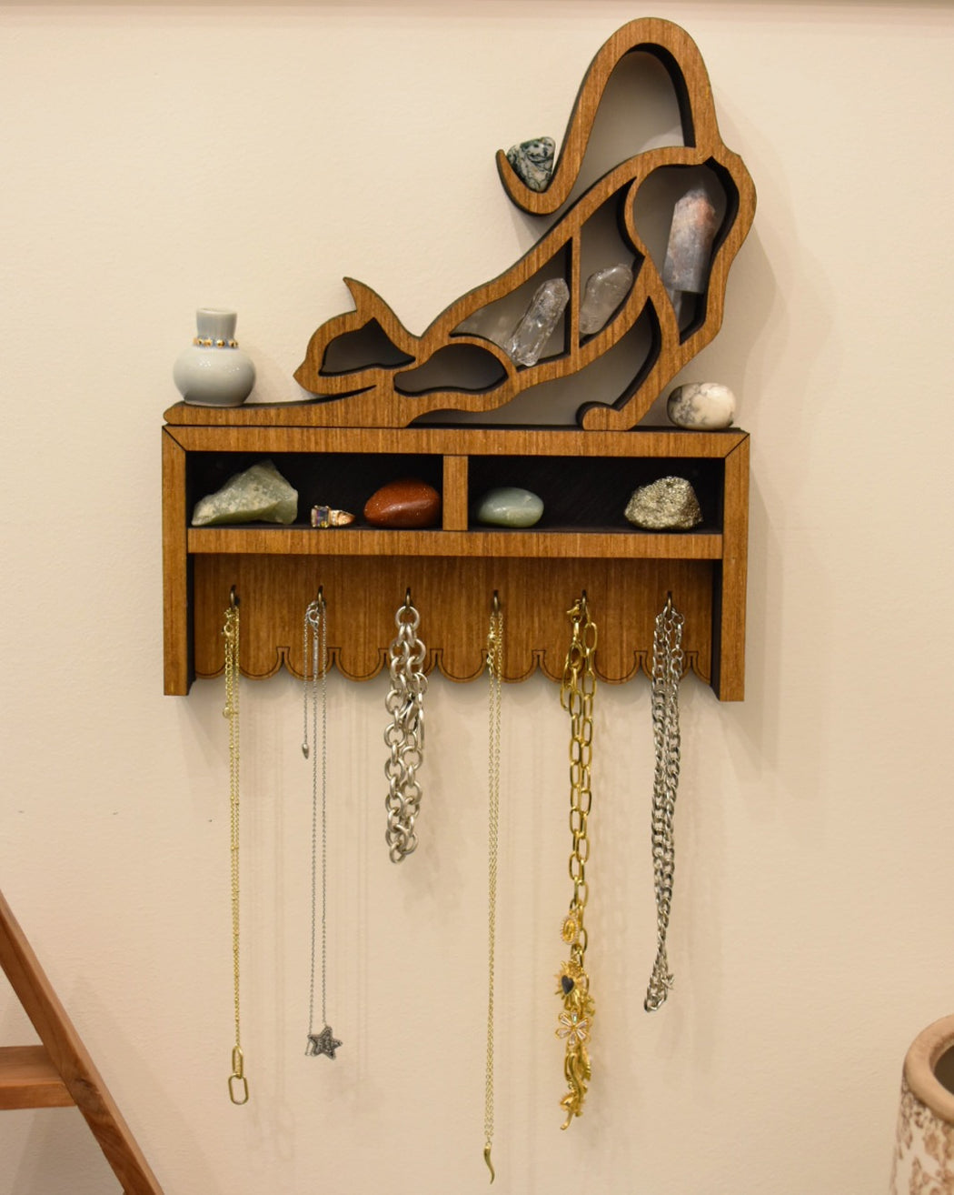 Stretching Cat Jewelry and Key Hook Shelf - Three Colors