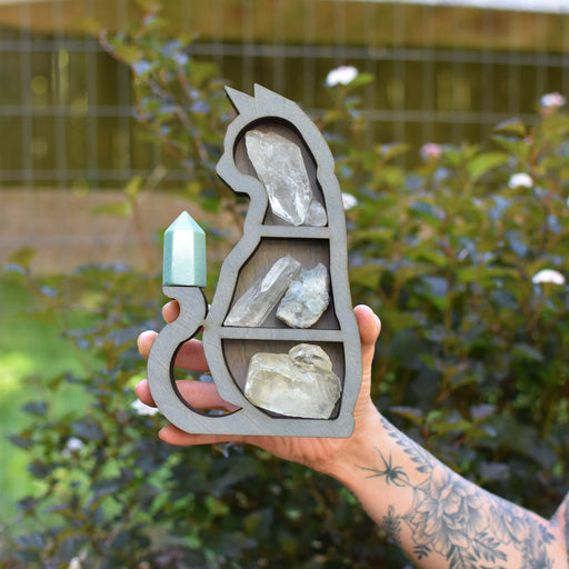 *Retiring* Petite Cat Wood Carving and Crystal Shelf
