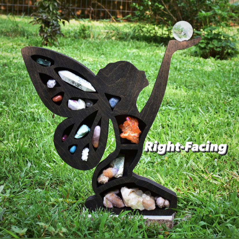 *Made To Order* Left or Right-Facing Dark Brown Kneeling Faerie Shelf and Wood Carving