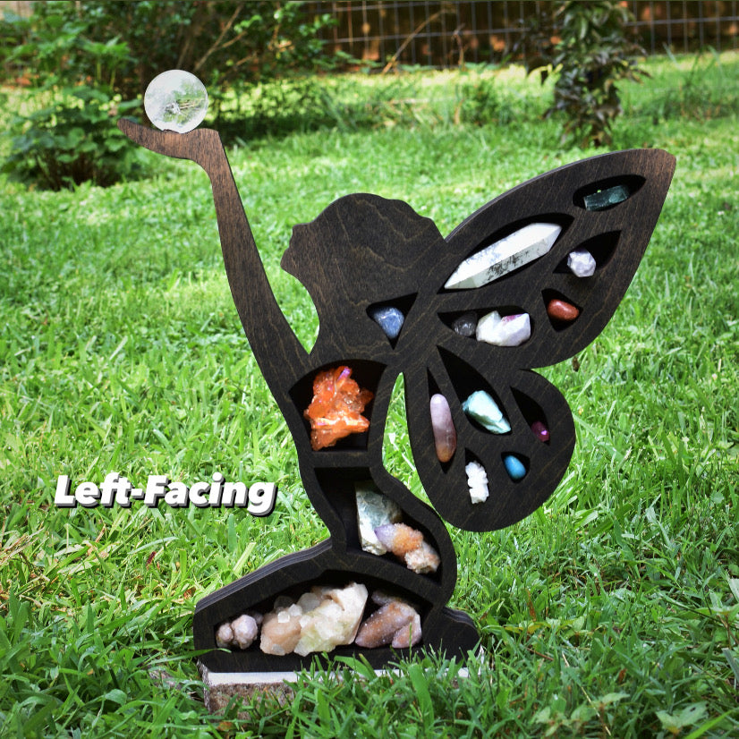 *Made To Order* Left or Right-Facing Dark Brown Kneeling Faerie Shelf and Wood Carving