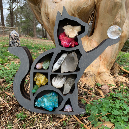 *Made To Order* Gray Sitting Cat Shaped Crystal Shelf