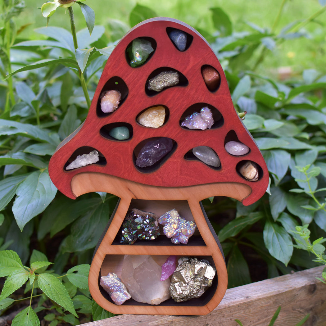 *Made To Order* Full Size Red Mushroom Shelf and Wood Carving v.2