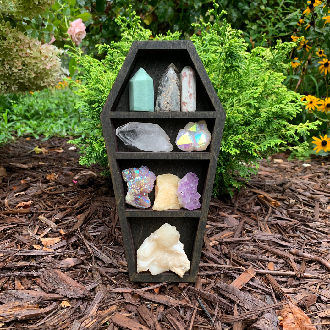 Petite Coffin Carving and Crystal Shelf