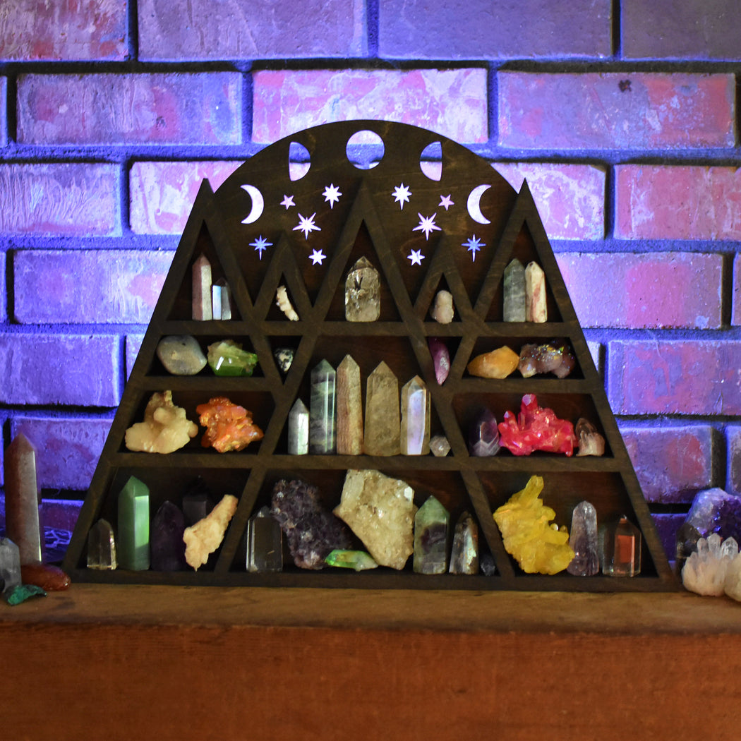 Illuminated Moon Phases Galaxy Mountain Shelf - Triangle - Crystal Display Shelf