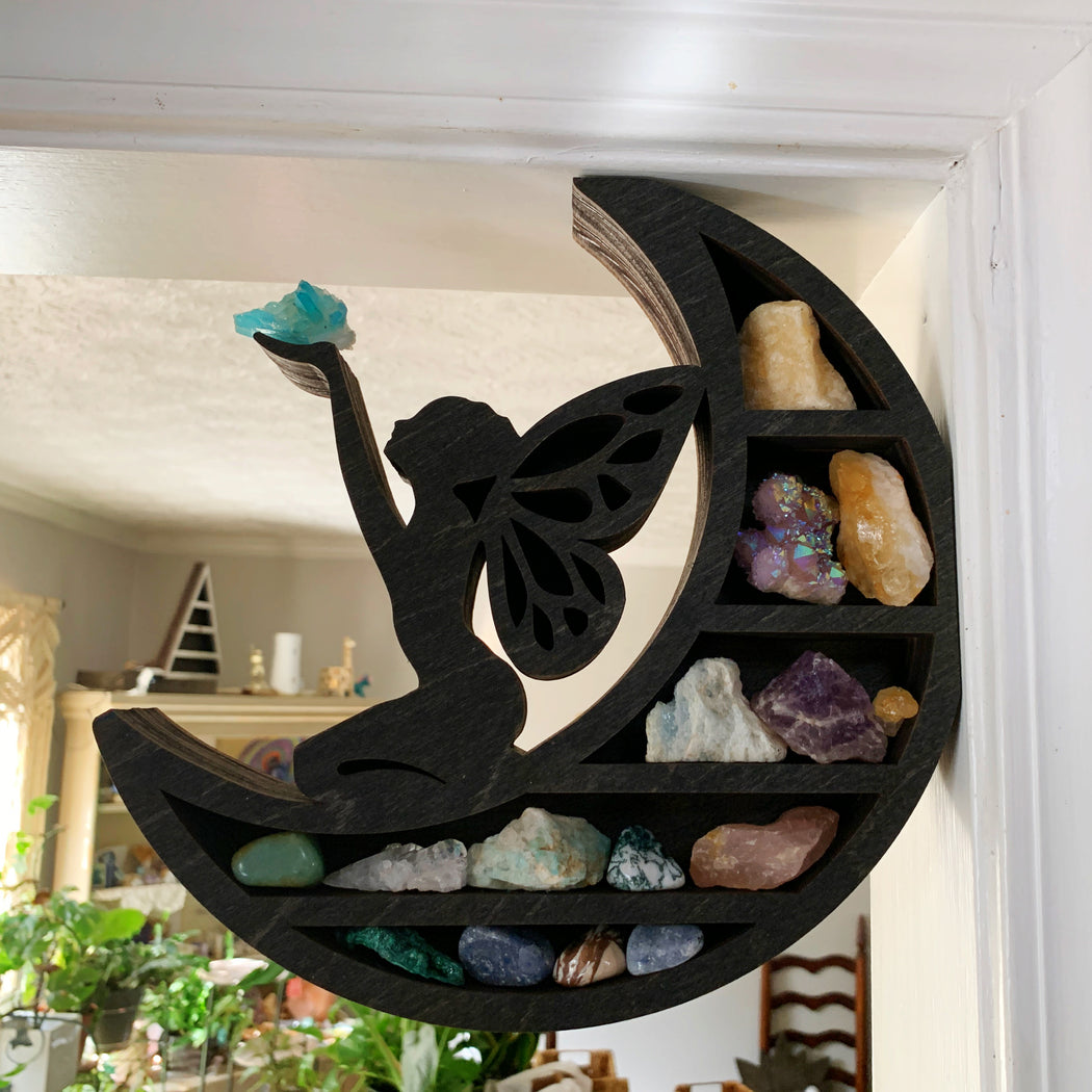 *Made To Order* Right or Left Facing Brown Faerie Moon Corner Crystal Shelf or Display