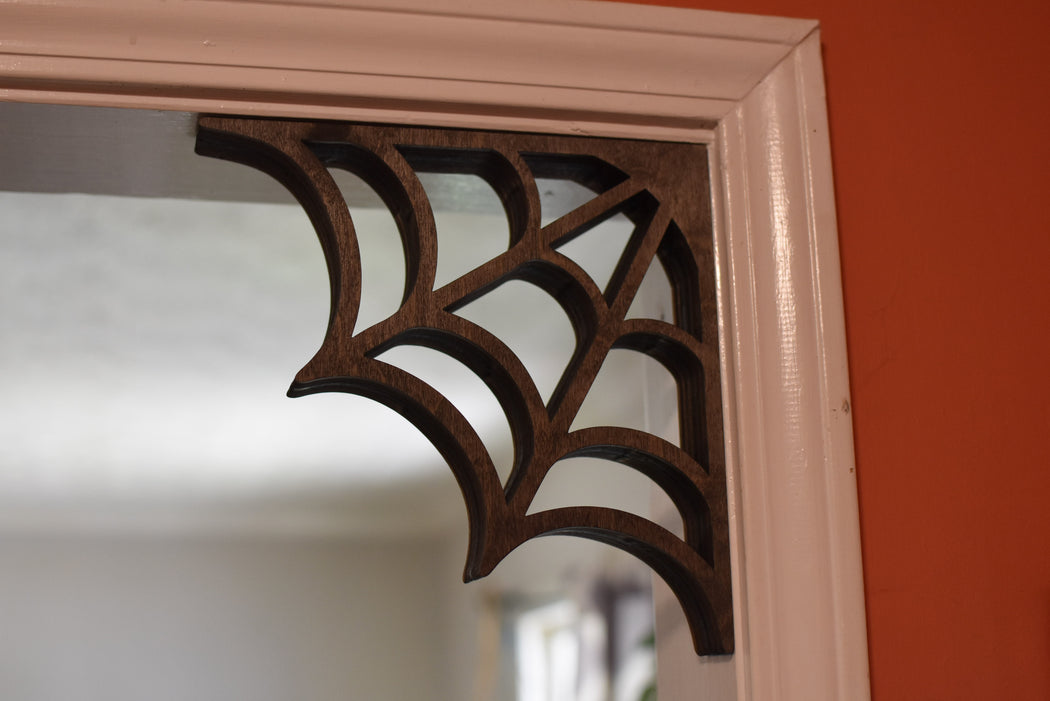 Backless Brown Spider Web Shaped Corner Crystal Shelf or Display