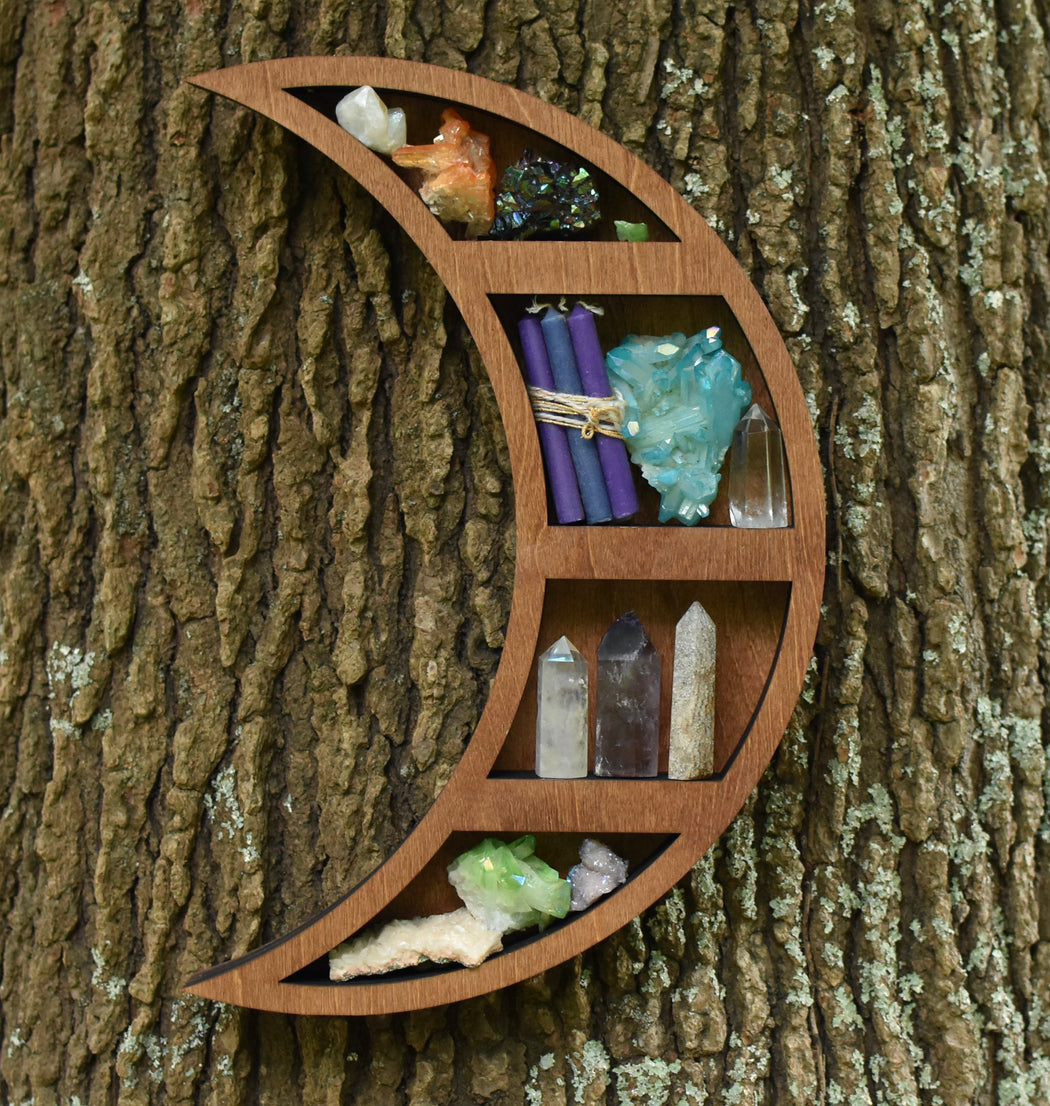 *Made To Order* Almond Color Crescent Moon Shelf and Wood Carving