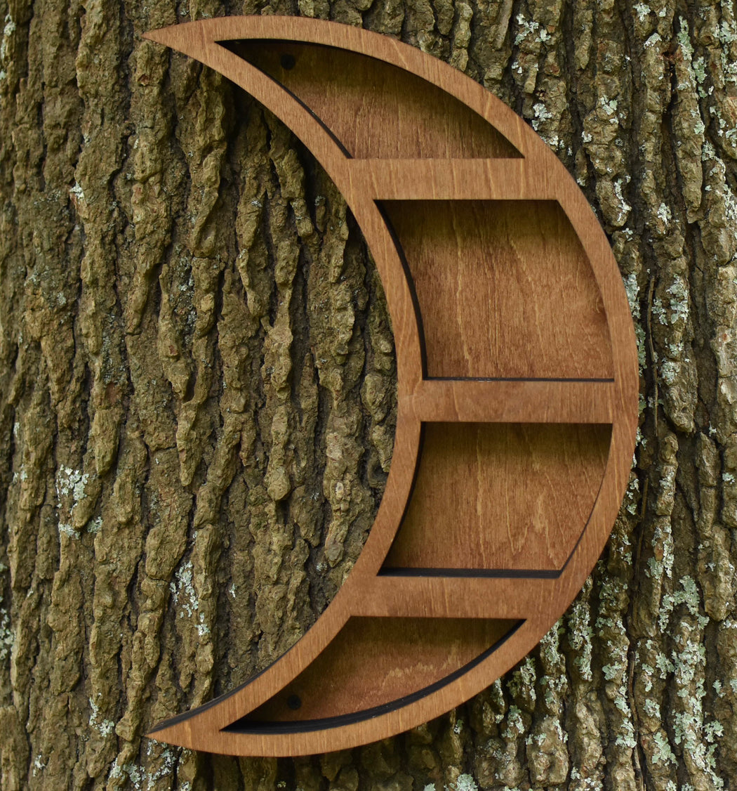 *Made To Order* Almond Color Crescent Moon Shelf and Wood Carving
