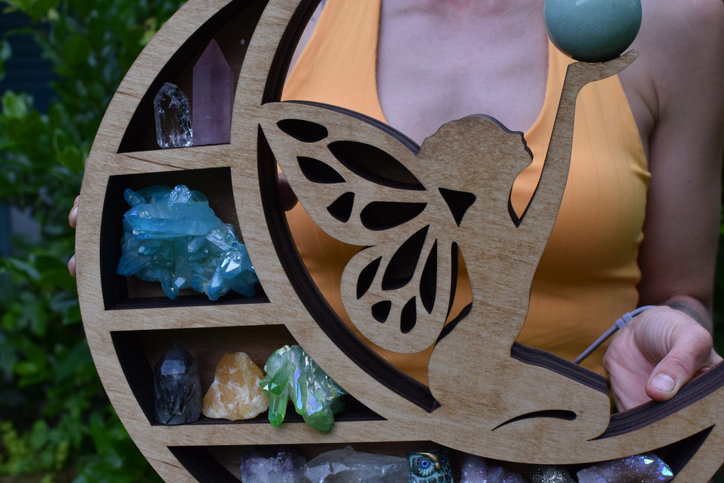*Made To Order* Almond Light Brown Moon Faerie Shelf and Wood Carving