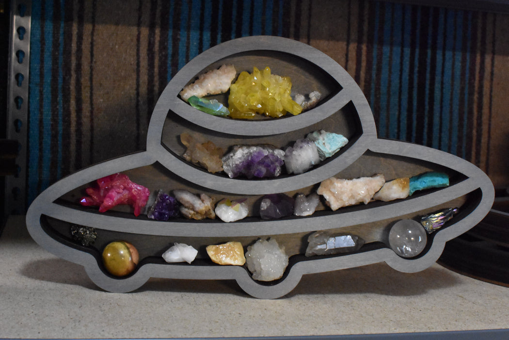 *Made To Order* Large Grey UFO Shelf and Wood Carving